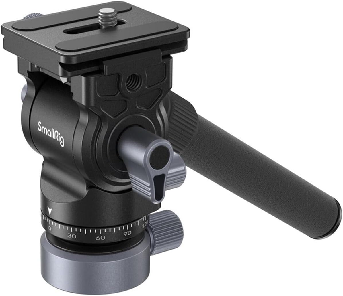 SmallRig Video Head with Leveling Base, Quick Release Plate for Arca Swiss and Adjustable Handle, Tripod Pan Tilt Head Fluid Head for Compact Cameras DSLR Cameras, Load up to 8.8lb/4kg