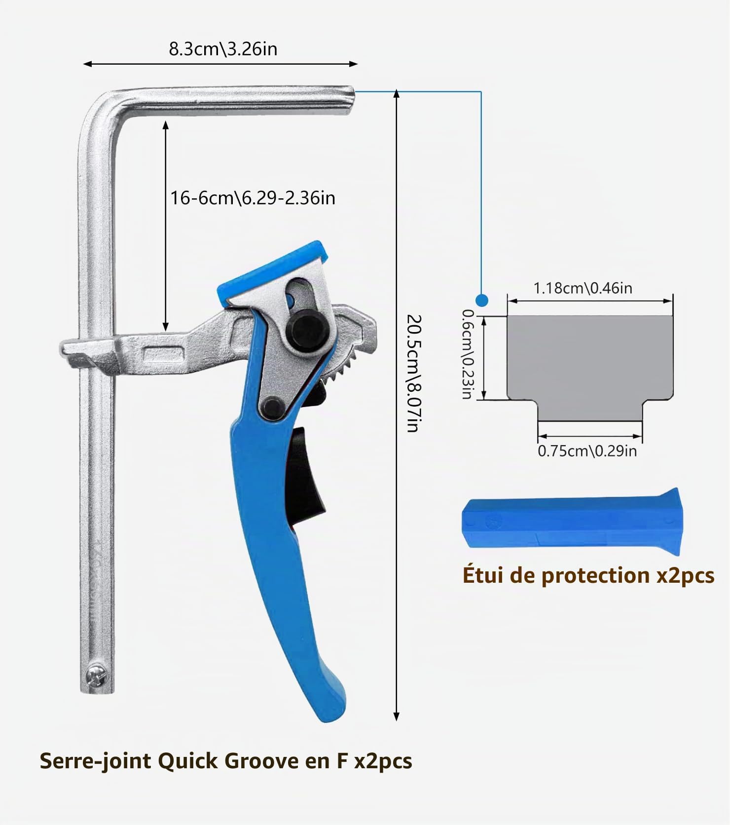 2 serre joint rapide de table en acier avec poignée à levier, serre joint menuisier, pinces et tendeurs capacité de 160 mm, projection de 60 mm, pour rail de guidage coupe fixation précise