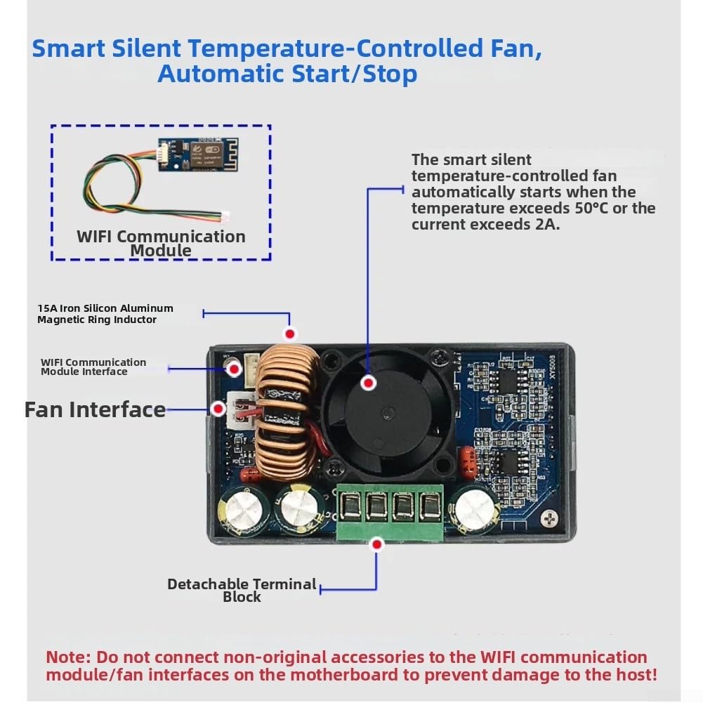 Alimentatore DC regolabile 0-50V 8A 400W con telecomando WiFi, regolatore di tensione digitale con protezione da sovraccarico e 10 slot di memoria per laboratorio e CNC, nero (con WIFI)