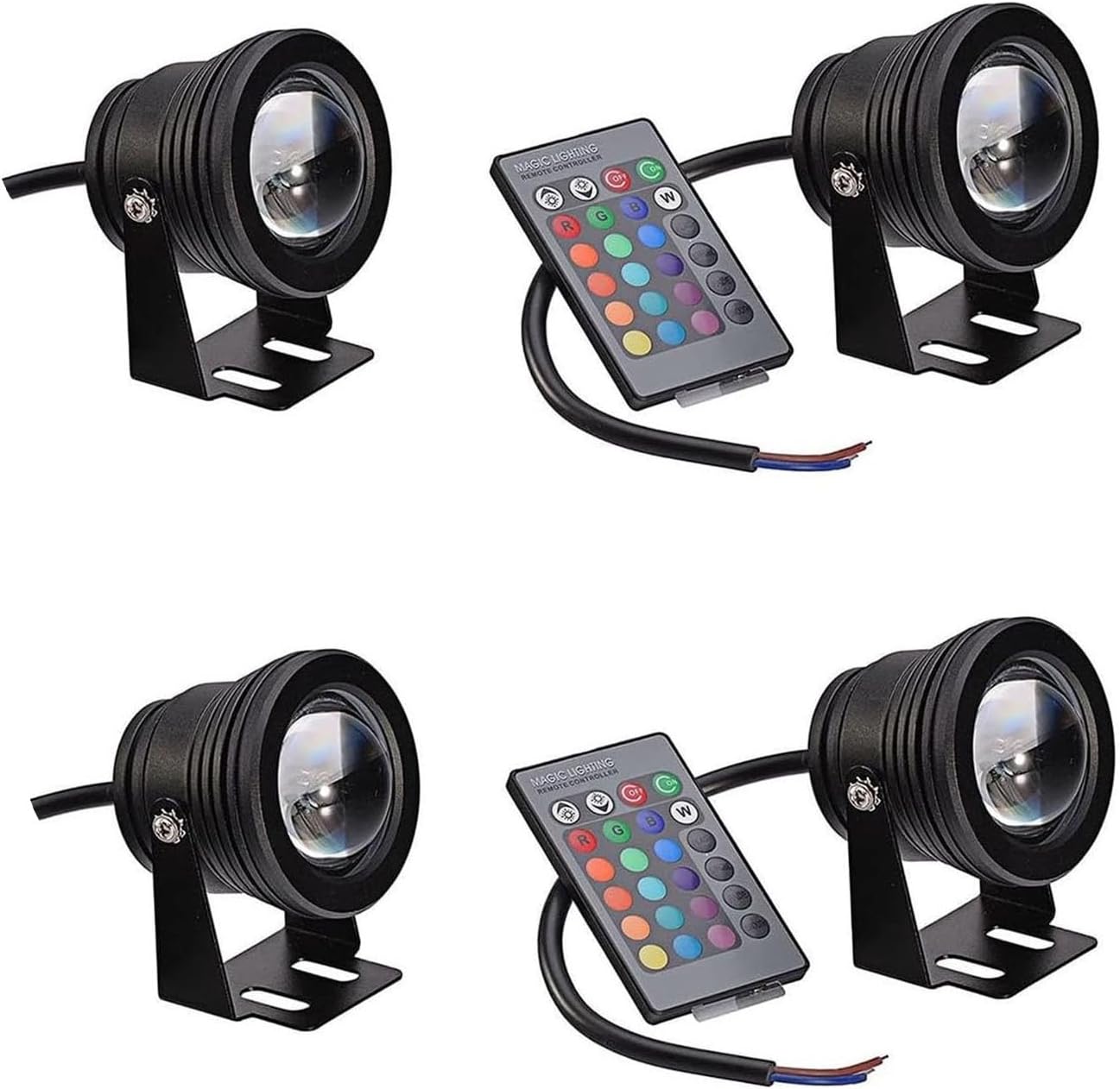 4PCS Underwater Pond Spotlight - Submersible LED Fountain Lamp, 12V/24V with Remote Control Underwater Led Lights, IP68 Waterproof Convex Mirror RGB Pool Lights,Black(RGB)-24V(10w)