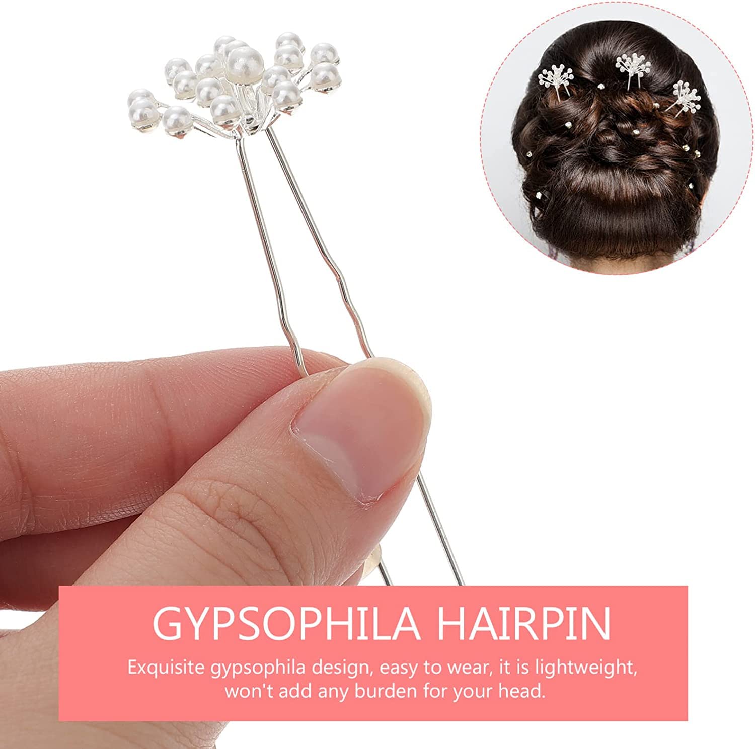 Forcine for capelli ， Fermagli for capelli for donna ， 40 pezzi Copricapo Spose Elegante Forcella Capelli Spilla da sposa Accessorio Ragazze Perle Chic Updo Chignon Gypsophila Damigelle d'onore Fiore