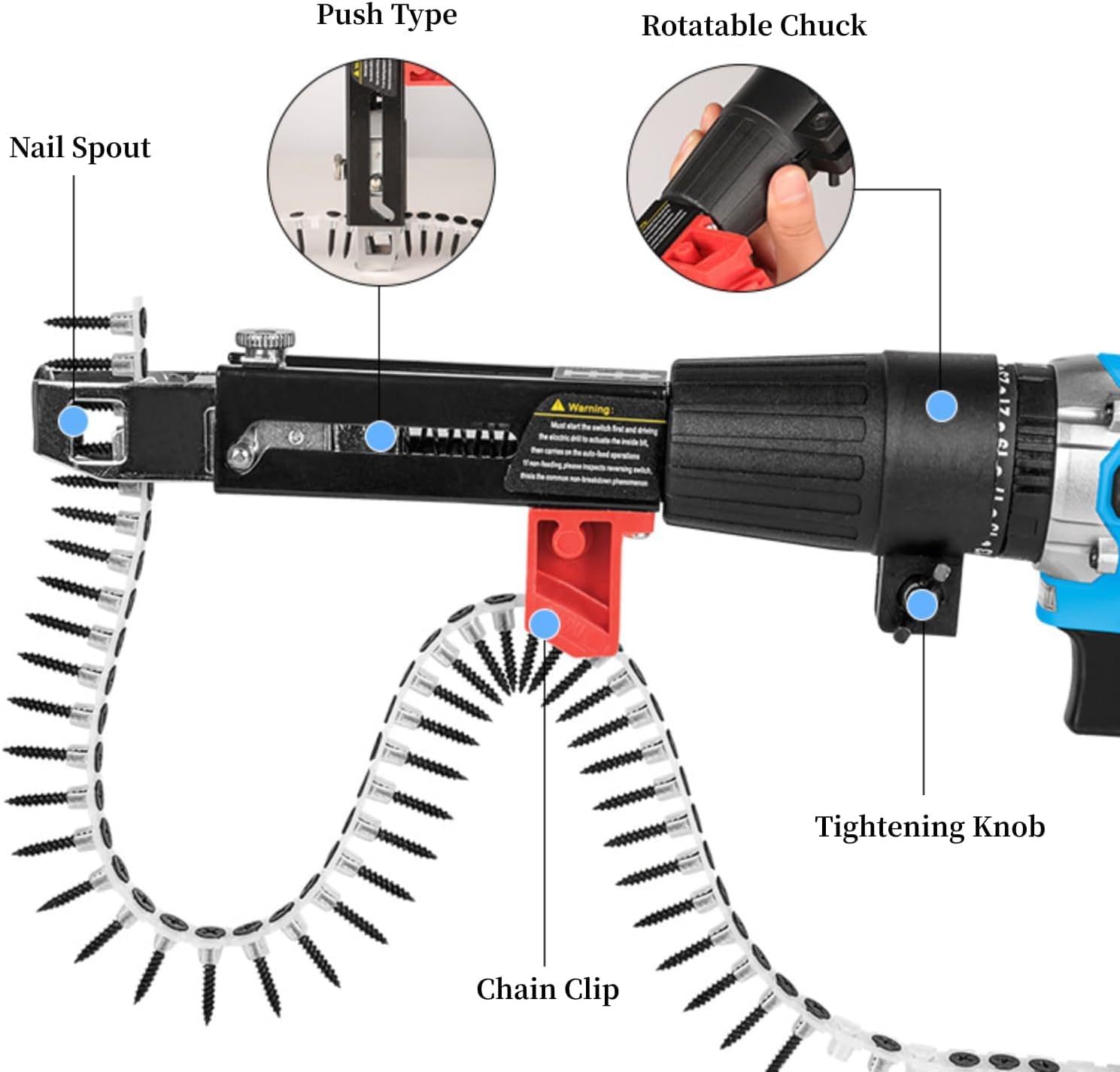 Adaptador de Pistola de Clavos Eléctrica Inalámbrica, Herramienta de Carpintería para Tablero de Yeso y Techo, Equipo de Ajuste de Tornillos con Cadena