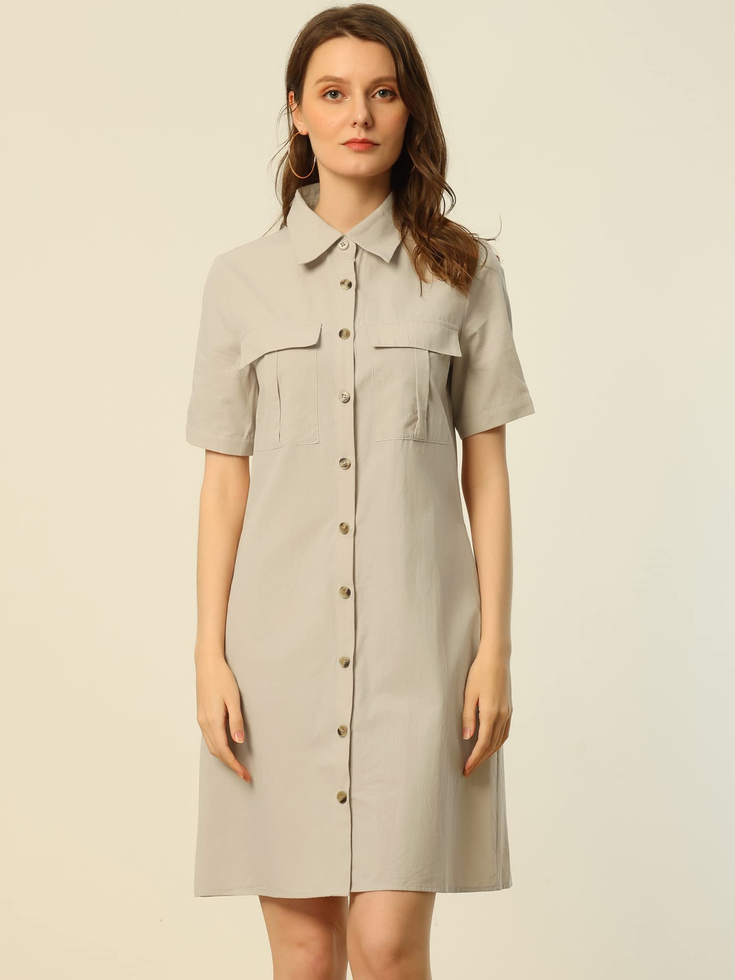 Allegra K Mujer Vestido Safari Algodon Camiseta Abotonada