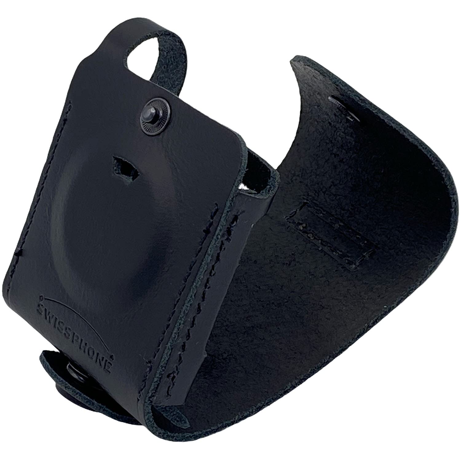 Melder-Tasche Etui | Echt-Leder robust | geschlossen | Top Qualität | Knopf aufklappbar Klappfunktion | s.Quad Serie | Zubehör Funkmeldeempfänger X15 X35, Schwarz