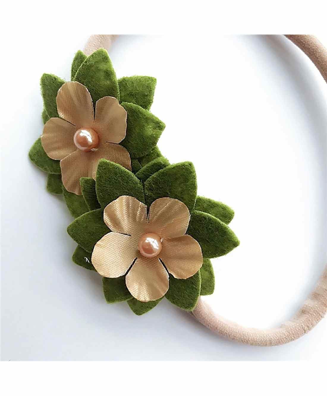 SYGA 3 Pcs Baby Headband Nylon Flower Stretchable HairBand for Newborn Infant Toddlers Kids 0-3 Year (Khaki, Free Size) 2