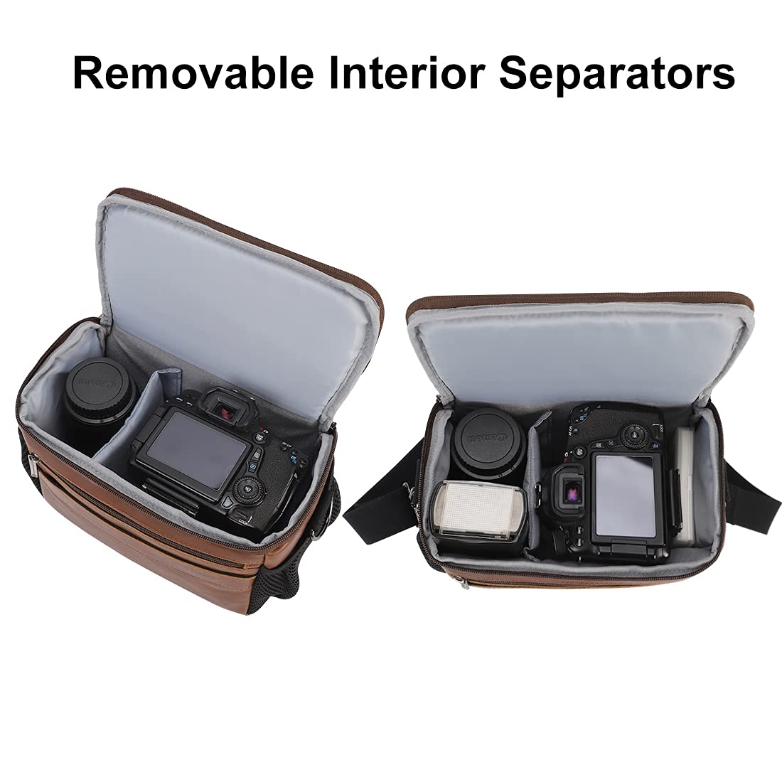 DOMISO - Borsa a tracolla impermeabile anti-shock per reflex DSLR compatibile con Nikon D90 D7000 D5300/Canon 60D 700D 5D2/Sony A580 A900/Olimpus/Fujifilm/Sony/Panasonic/Pentax/Samsung,marrone