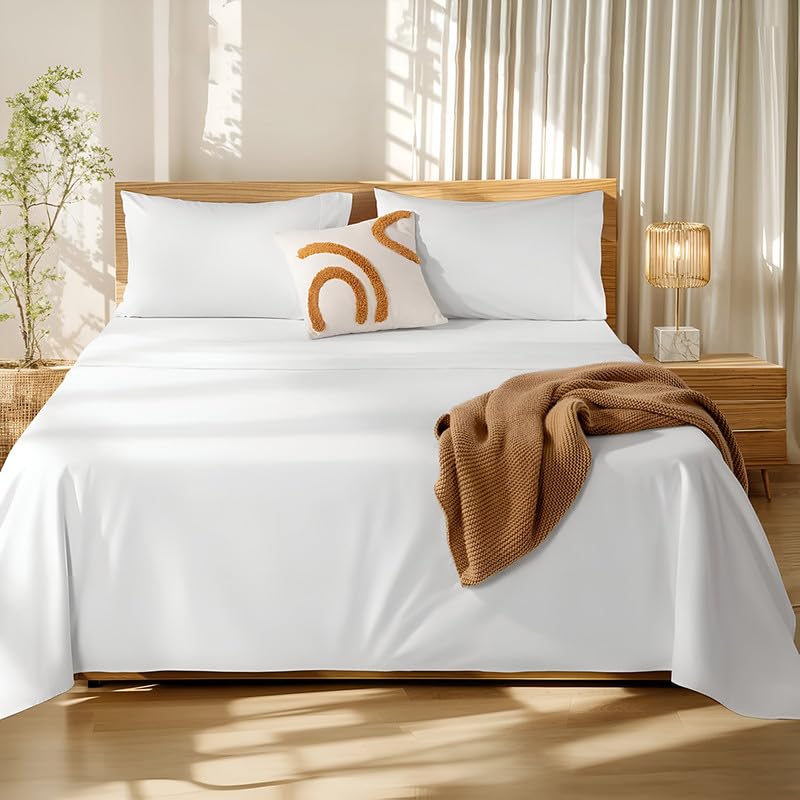 Image of Microfiber Single Bed Sheet - Solid Color, Ultra-Soft Bedsheet for Bedroom, Lightweight Plain Bedsheet for Single Bed 60x90 Inch, White