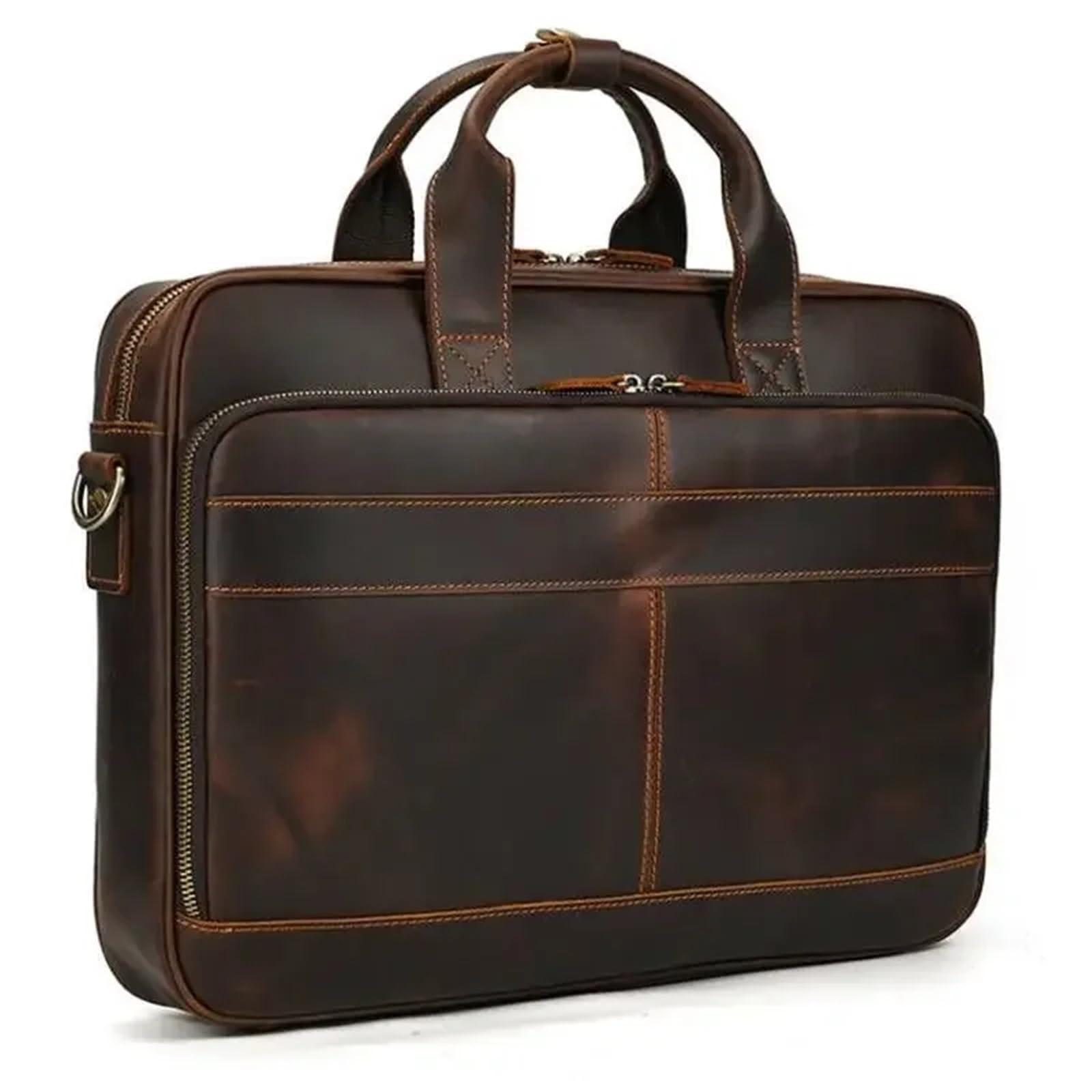 Maletines Bolso de negocios 17,3" piel auténtica for portátil, bolso hombro gran capacidad, maletín trabajo for hombre