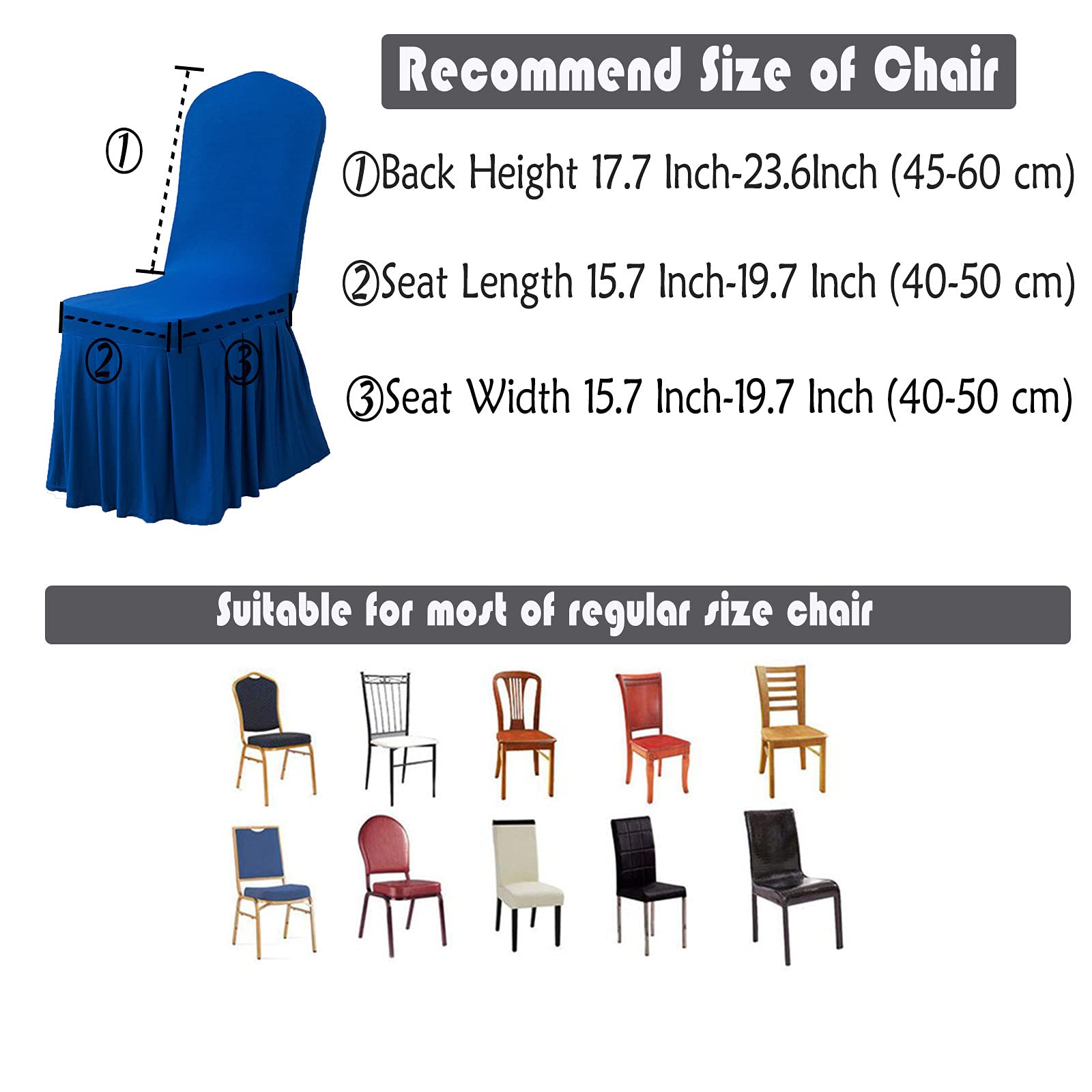 Set di 6 Copertura Sedie, Fodere per Sedie da Sala da Pranzo, Copriseduta Parsons Elasticizzate con Gonna Super Aderente, in Spandex, per Sala da Pranzo, Hotel, Cerimonie, Colore: Blu