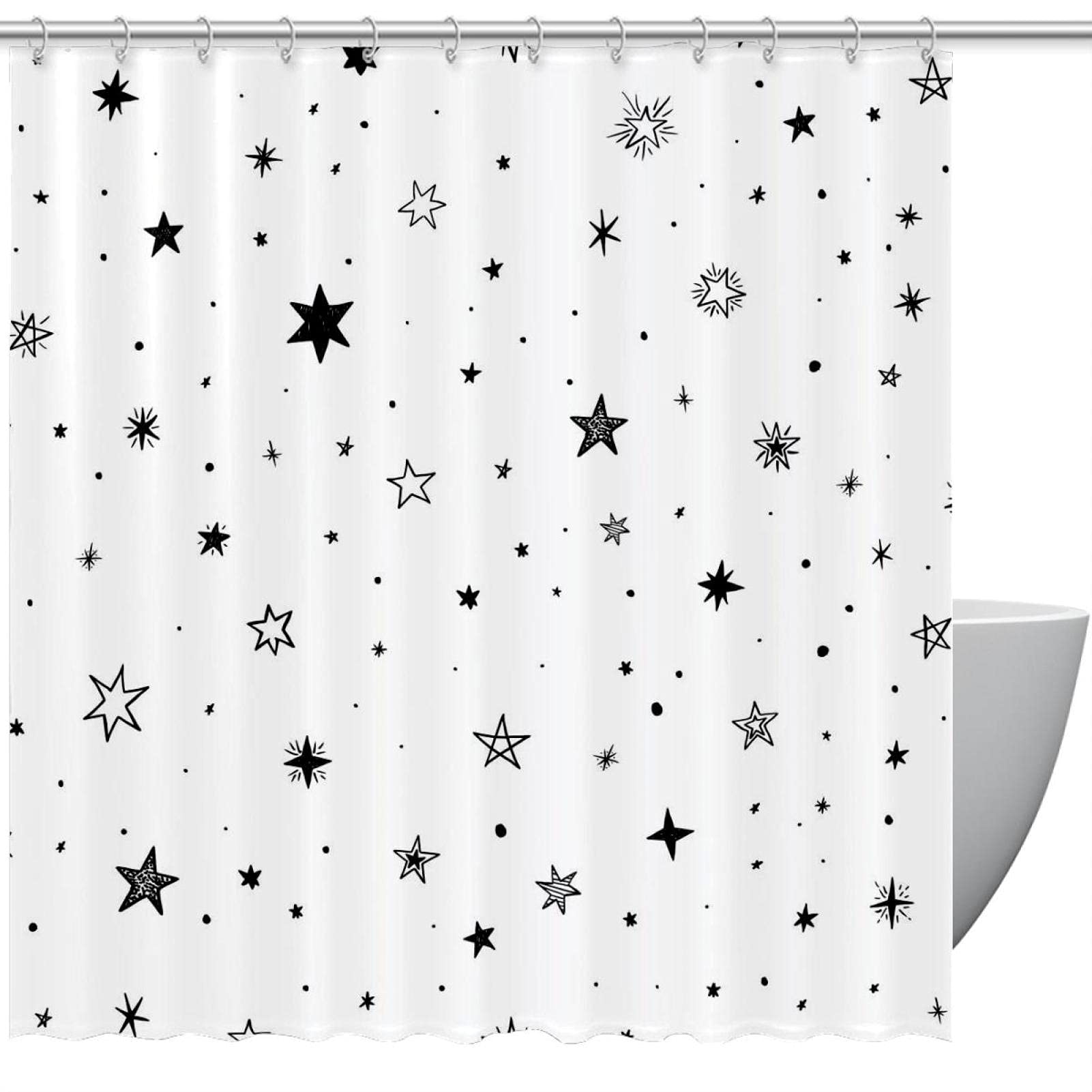 Rideau de douche imperméable haut de gamme 183x183 cm étoiles noires et œillets renforcés