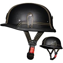 Vintage Leather Motorcycle Half Helmet - Retro Style Open Face Helmet for Men & Women - DOT Approved- Classic Biker Gear with Adjustable Strap