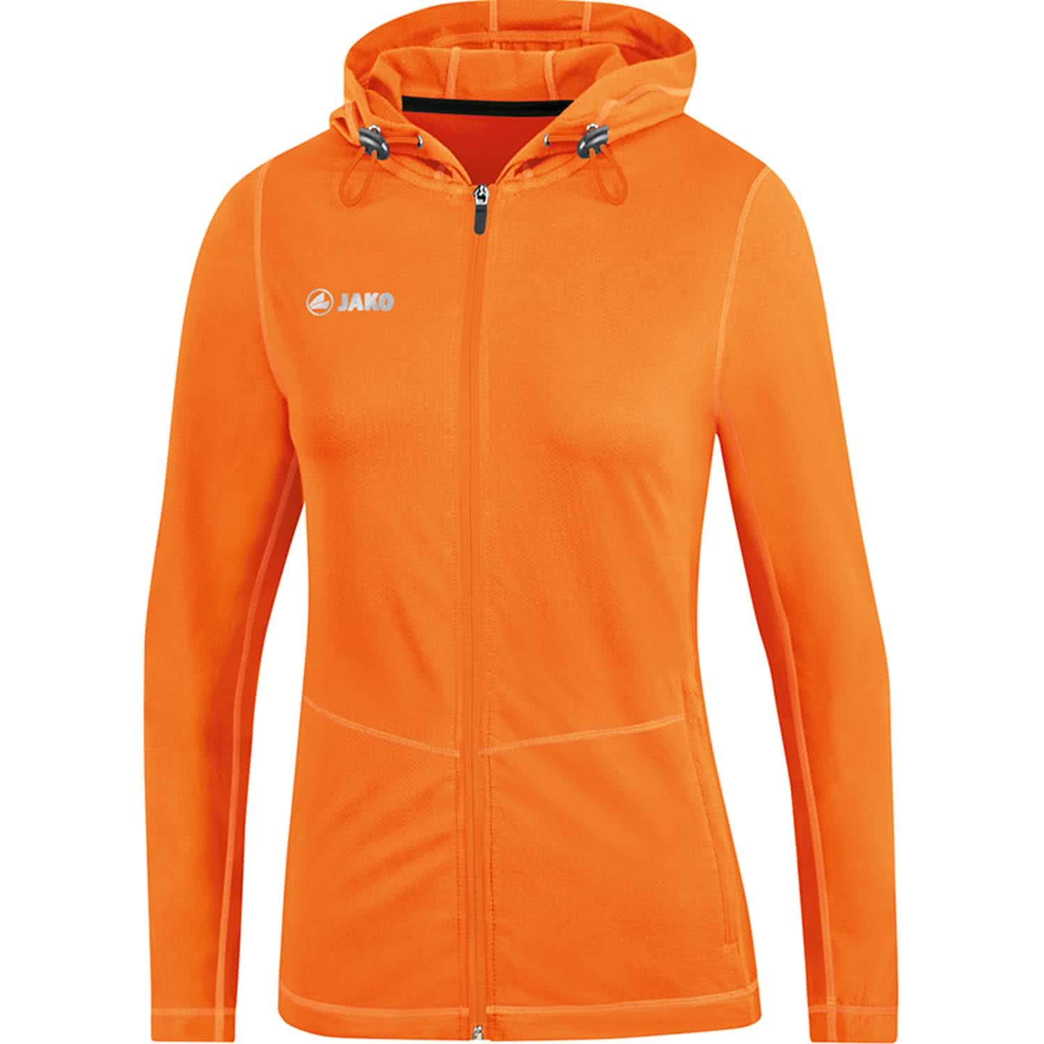 JAKO Women's Run 2.0 Hooded Jacket, Womens, Hooded Jacket, 6875, neon Orange, 38
