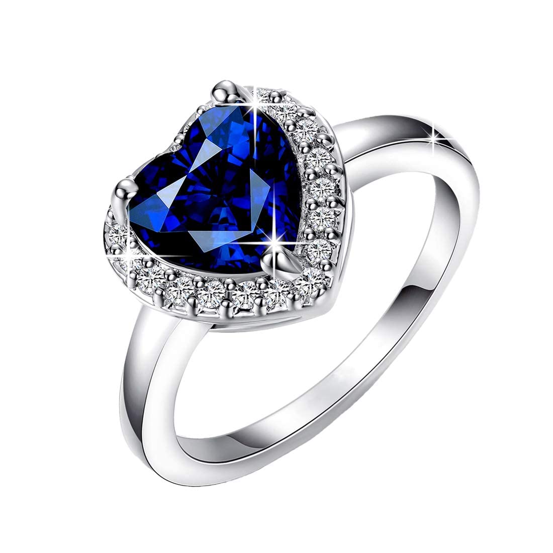 Yellow ChimesRings for Women Valentines Special Royal Blue Crystal Ring A5 Grade Crystal Heart Ring for Women and Girls.