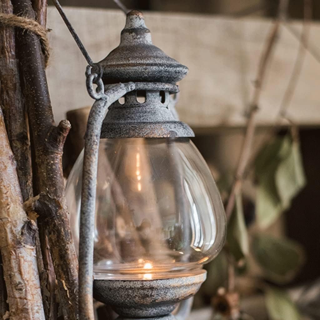 Retro Wrought Iron Candle Holder Wind Oil Lamp with Portable Handle Rustic Candelabra Outdoor Candle Stand with Stable Base