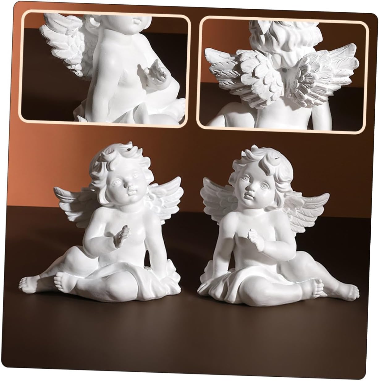 2pcs White Resin Angel Figurines Xmas Home Decoration image 3