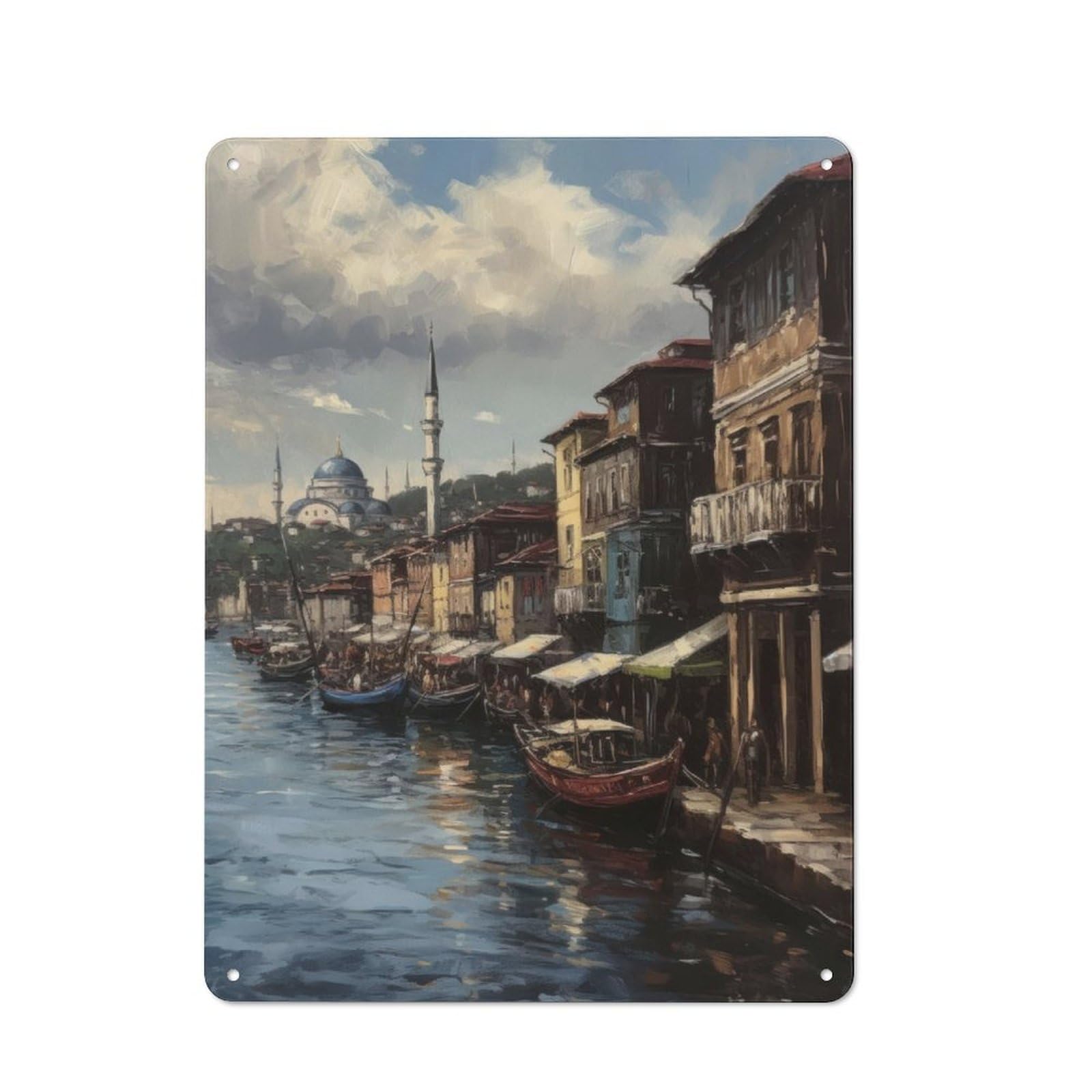Junmoney Istanbul Turkey Charm Classic Metal Wall Decor 40X30cm, Decorative Tin Plaque For Cafe, Pub, Workshop Or Home Bar