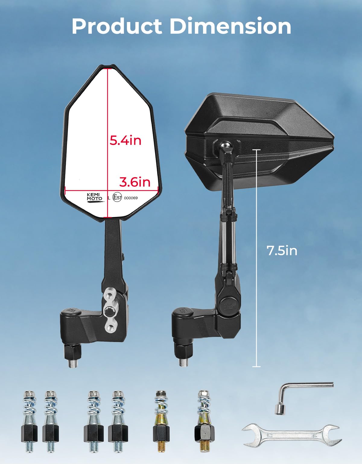 KEMIMOTO Motorrad Spiegel, 2 Stück Verstellbar Motorradspiegel E57 Geprüft, 360°drehbarer Motorrad Rückspiegel, Universal Seitenspiegel Kompatibel Mit Street Bike Scooter Moped Fahrrad