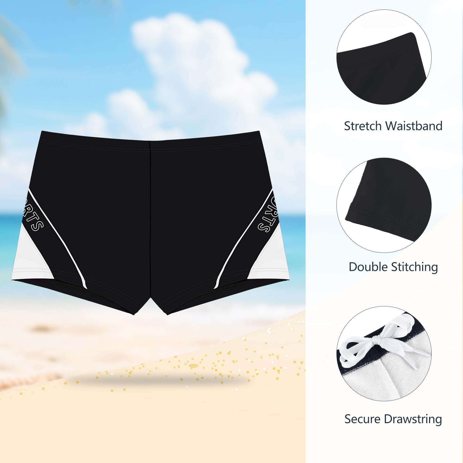 Trendy Boy Pantaloncini da Bagno Sportivi per Bambini in Tessuto Leggero, Pantaloncini da Nuoto Performance con Vita Elastica e Cordonaccio