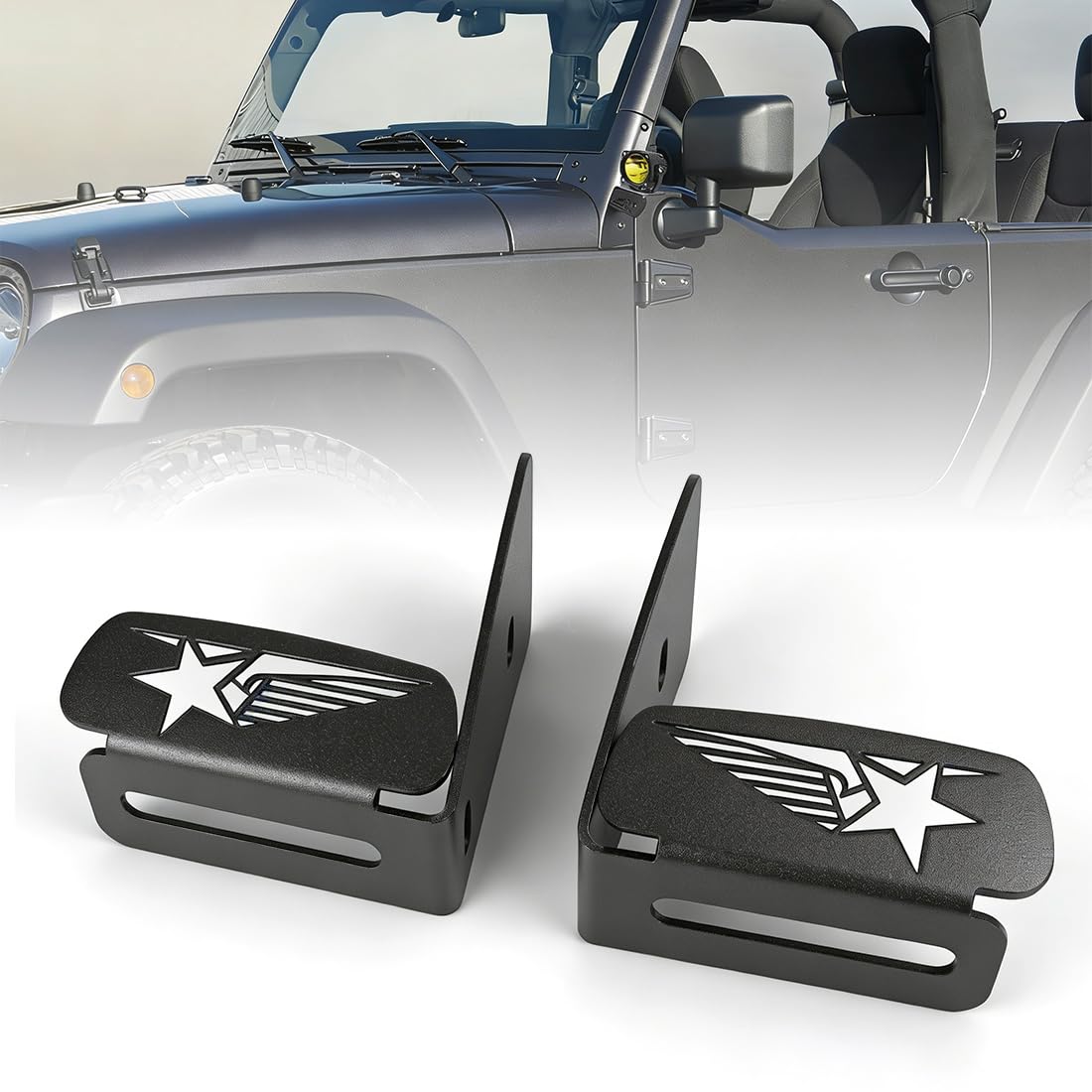 KMFCDAE for Jeep JK A-Pillar Mounting Brackets Cowl Hood Side LED Light Pods Mount Fit for Jeep Wrangler JK JKU 2007-2018