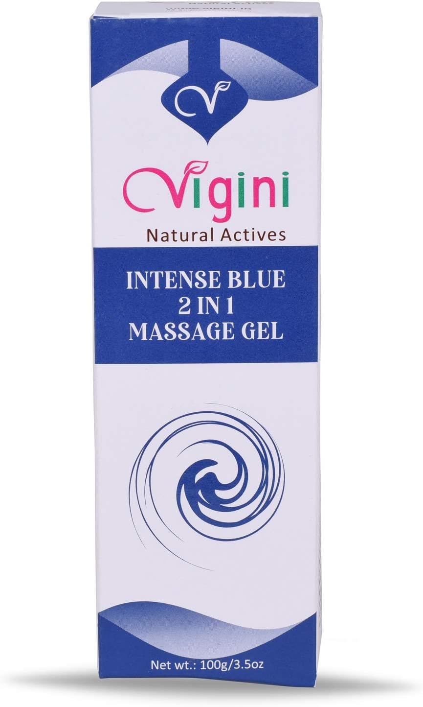 Vigini Plus 100% Natural Actives Intense Blue 2 In 1 Aromatherapy Massage Gel Effective Lubricant Lube Gel Jelly Water Based Lubrication Noadded Color Nostaining Wash Able - Men Women,100Gm