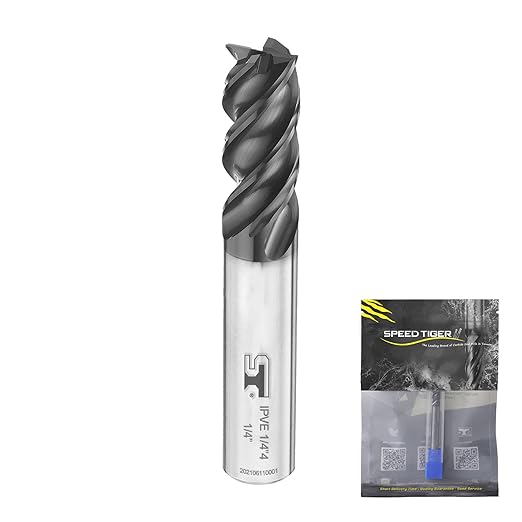 SPEED TIGER Carbide Square End Mill - 4 Flute - IPVE1/2 4 (1 Piece, 1/2") - Unequal Flute Spacing & Helix Design - Anti-Vibration - for Stainless Steel - Mill Bits Sets for DIYers & Professionals