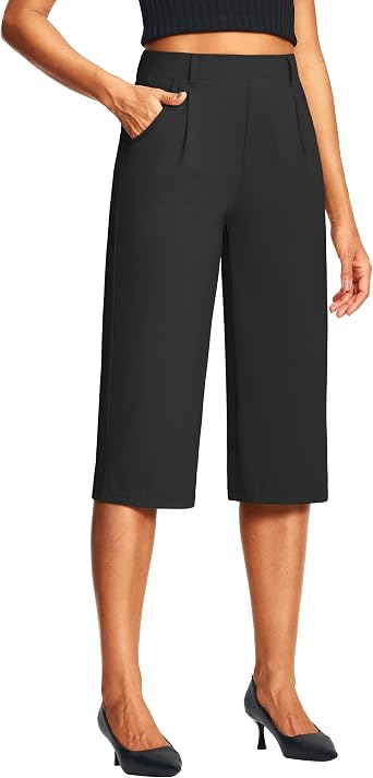 ISEEGZ 14"/18" Capri Pants for Women Pull On Womens Capris Stretch Summer Work Business Casual with Pockets Relaxed Fit