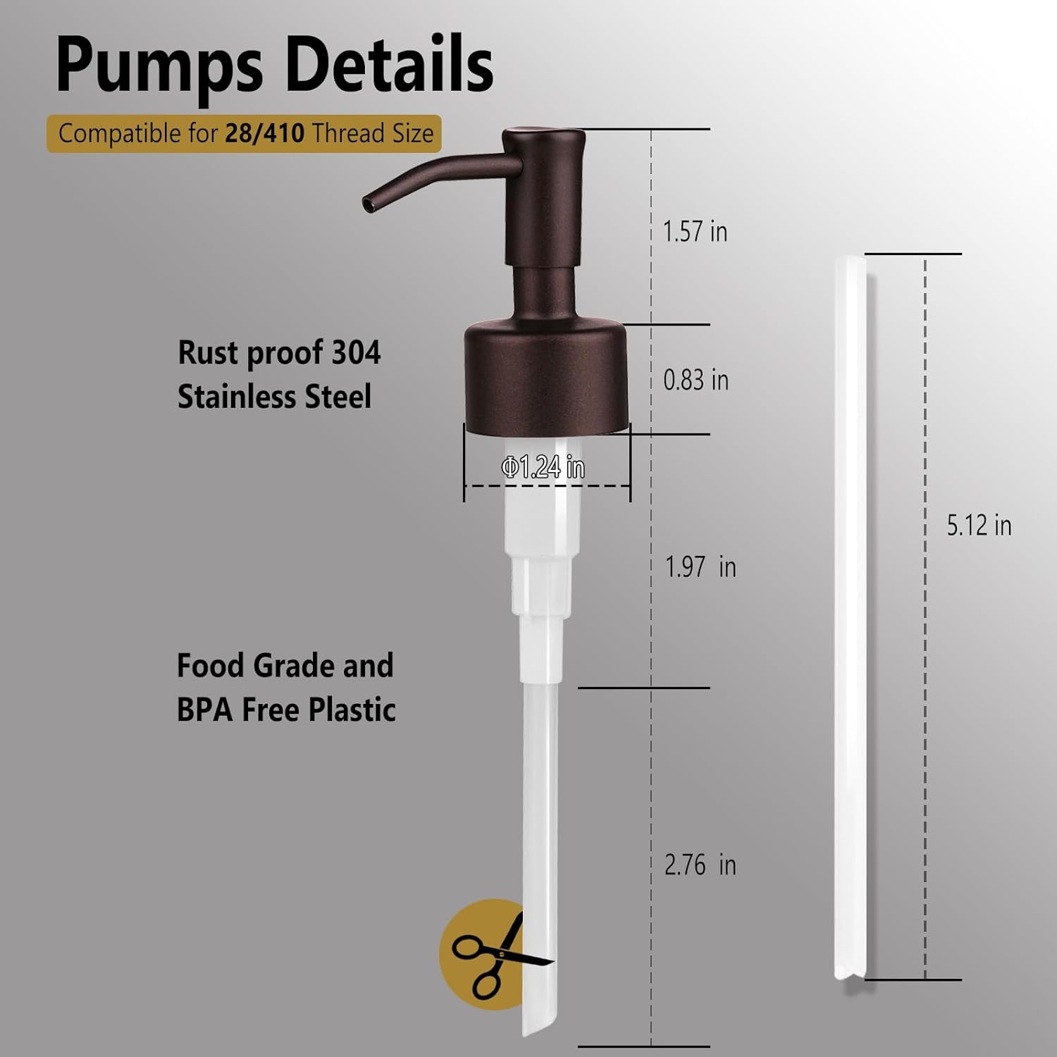 Amoliar Mason Jar Liquid Soap Dispenser Pump, Stainless Steel Replacement Pump for Dish Soap, Lotion, Hand Soap, Cute Farmhouse Decor, Refill Soap Pump, Bronze 2 Pack, Extra 1 Set Label, 2 Long Tube - Image 2