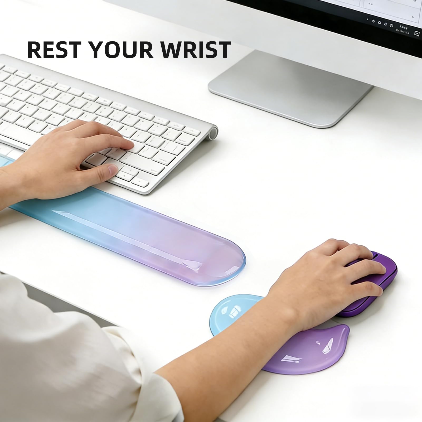 Set di poggiapolsi in gel per tastiera e mouse, supporto ergonomico in silicone per alleviare il dolore, tappetino antiscivolo in gel rinfrescante per ufficio, computer, laptop, giochi, confezione da