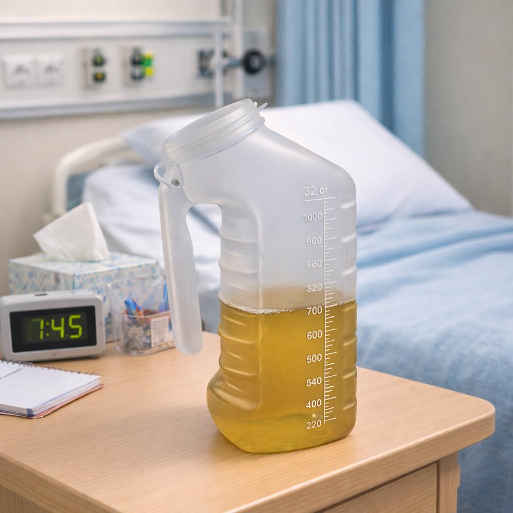 Orinario masculino con cubierta que brilla en la oscuridad [32 onzas, paquete de 2] botellas portátiles para orina para hombres usadas para hospitales, incontinencia, emergencia y viajes (2)