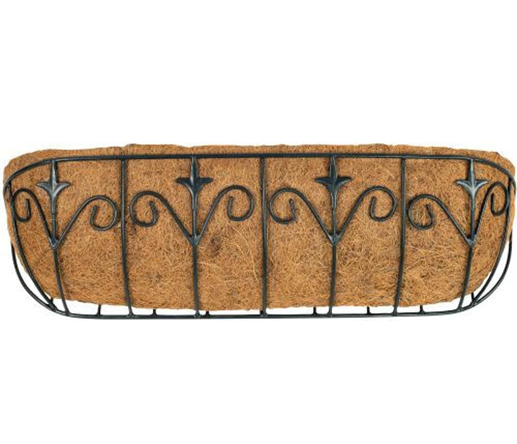 Deluxe Metal Wall Coco Liner Trough Basket Planter Window Sill Boxes Natural Coconut Planter Outdoor Plant Garden Decor (24" Deluxe Trough)