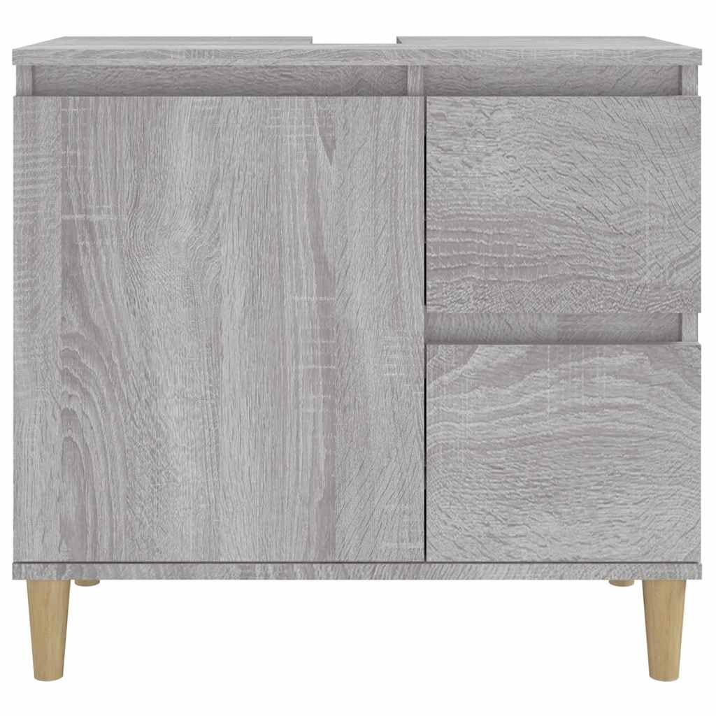 Mueble de baño Sonoma gris, 65 x 33 x 60 cm, material de madera con 2 cajones y 1 estante, armario de almacenamiento para baño