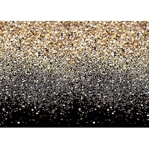 HQM Sequin Spot Bokeh Photography Backdrops for Wedding Baby Portrait Shooting Banner Gold Glitter Black Starry Sky Shining Photo Background Fabric Photobooth Props Studio Cake Table Banner 7X5 ft Cover