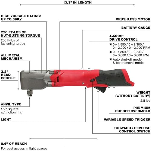 Miniatura 2 de Milwaukee 2565-20 M12 FUEL 12V 12" Llave de impacto inalámbrica en ángulo recto - Herramienta desnuda