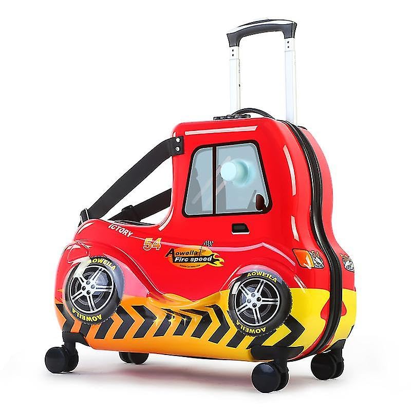 GenericKids Ride-on duck Suitcase Children Trolley Hard Shell Carry on Luggage Travel Suitcase with Safety Belt & Telescoping Handle with Foot Rest (Red Race Car, 24-Inch)