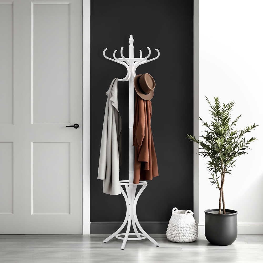 Adore Mobilya Handy Mate Dorya 12li Ahşap Askılık-Beyaz 51x185x51 cm (GxYxD)