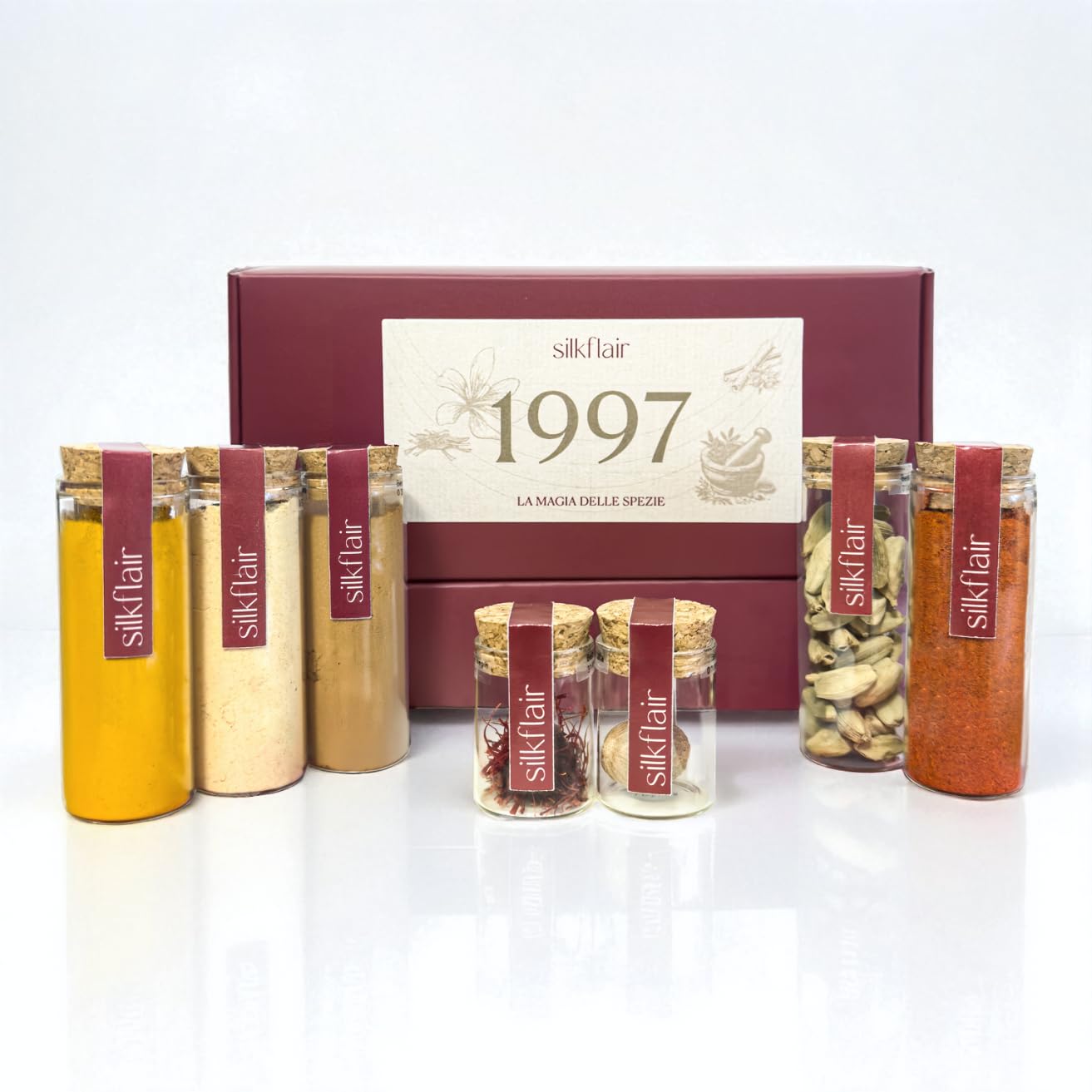 Set regalo spezie dal mondo – Silkflair "1997 La magia delle spezie” | Special Edition gourmet con 7 varietà pregiate | Idea regalo originale per amanti della cucina e del gusto