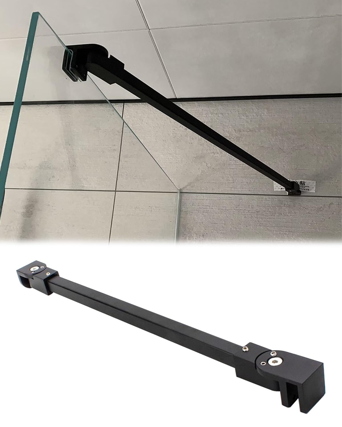 Rotatable Shower Screen Support Bar for Wall to Glass, Shower Glass Stabilizer Arm for Bathtubs Vitreous, Reinforce Panel Clamp(Black,120cm/47.2in)