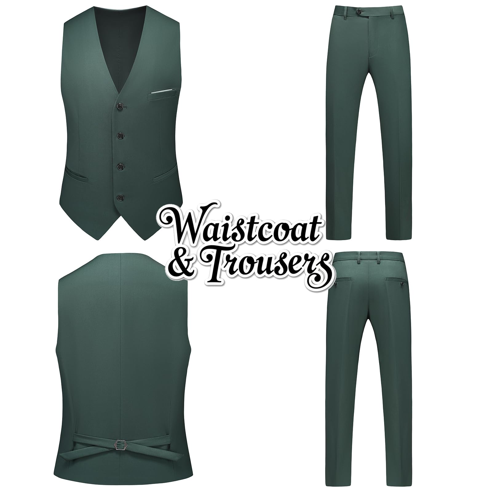 MODFUL Costume 3 pièces pour homme, coupe ajustée, deux boutons, smoking, blazer, gilet, pantalon, ensemble de mariage