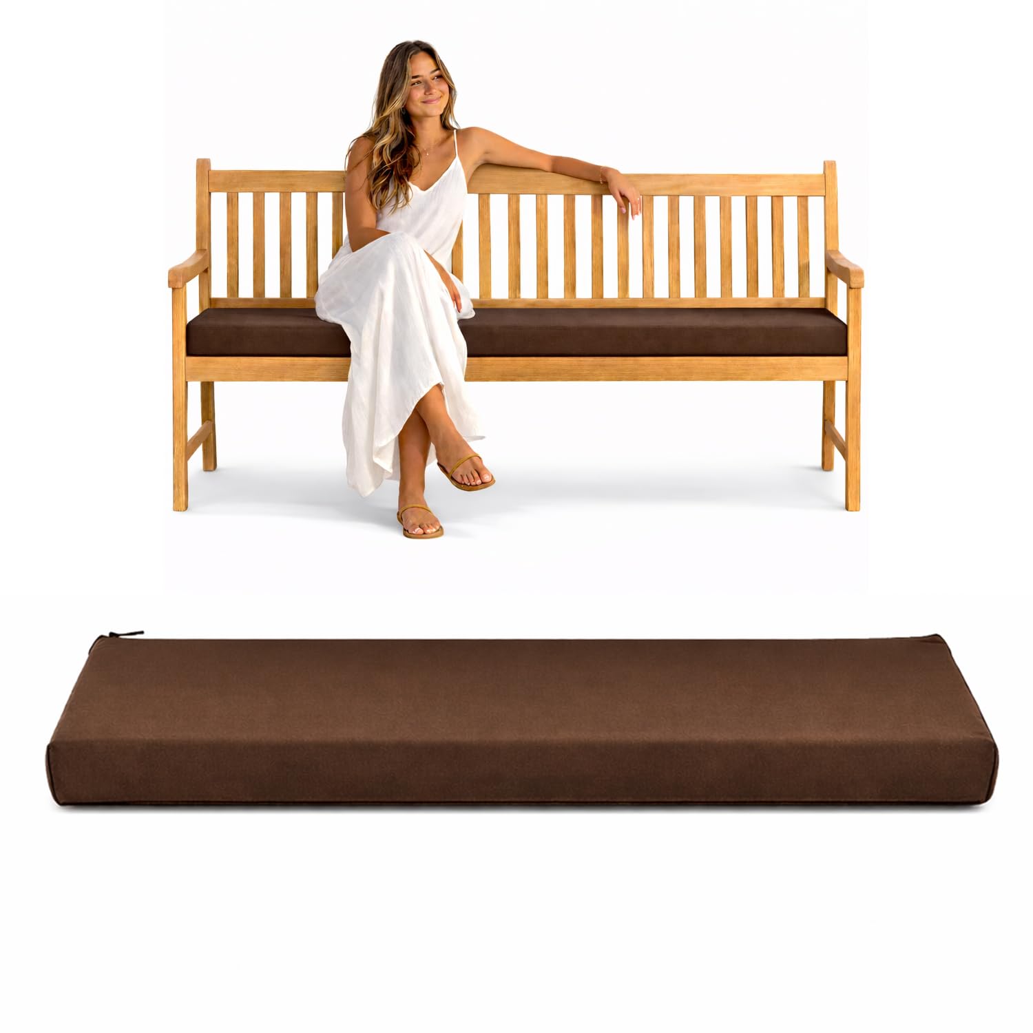 Pinkfairy Garden Bench Cushion For Outdoor Seat Pad Waterproof Indoor Furniture [108/140/170cm] Long Chair [2, 3 & 4 Seater] Comfortable Water Resistant Zip Cover (Brown, Four - Seater) — image 1