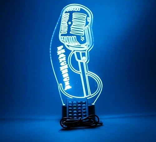 MC DJ Micrófono Music Sing Singer Night Light Up Lámpara LED Gratis Grabado Personalizado Nombre Personalizado Lámpara de Escritorio con Remoto, 16