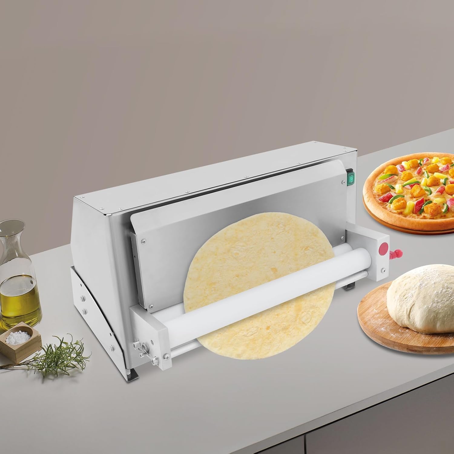 Stendetrice Elettrica Per Pizza, Rullo Professionale Da 450 W Con Controllo Dello Spessore Da 1 A 5,5 Mm, 240-260 Porzioni/ora E Diametro Dellimpasto Da 7,6 A 45,7 Cm Per Panifici E Cucine.