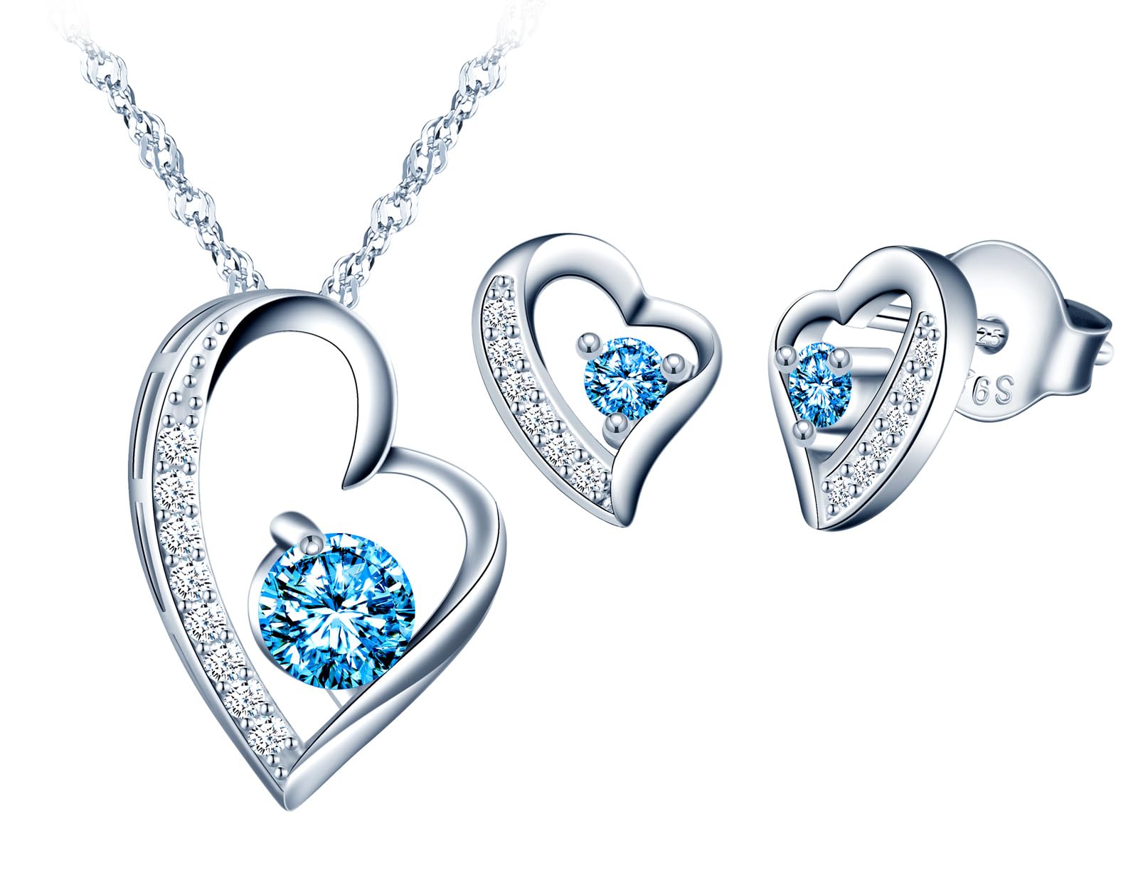 MICSAVI Collana e Orecchini di Cuore Set di Gioielli da Donna Ciondolo con Catenina Cuore in Argento Sterling 925 e Zirconia cubica