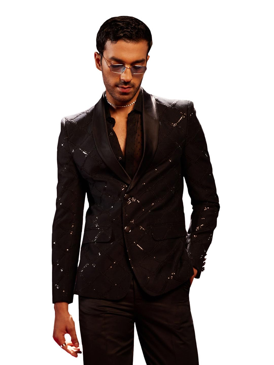 mens VASTRAMAY Men's Black Sequinced Blazer_VSHRMCT019BL_36-picture-32