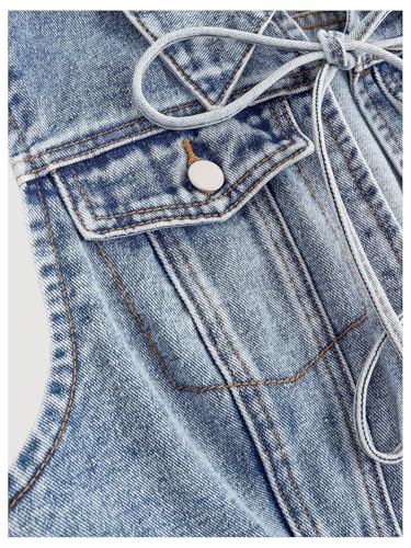 SOLY HUX Women's Denim Vest Y2k Bow Tie Front Collar Sleeveless Crop Jean Jacket4