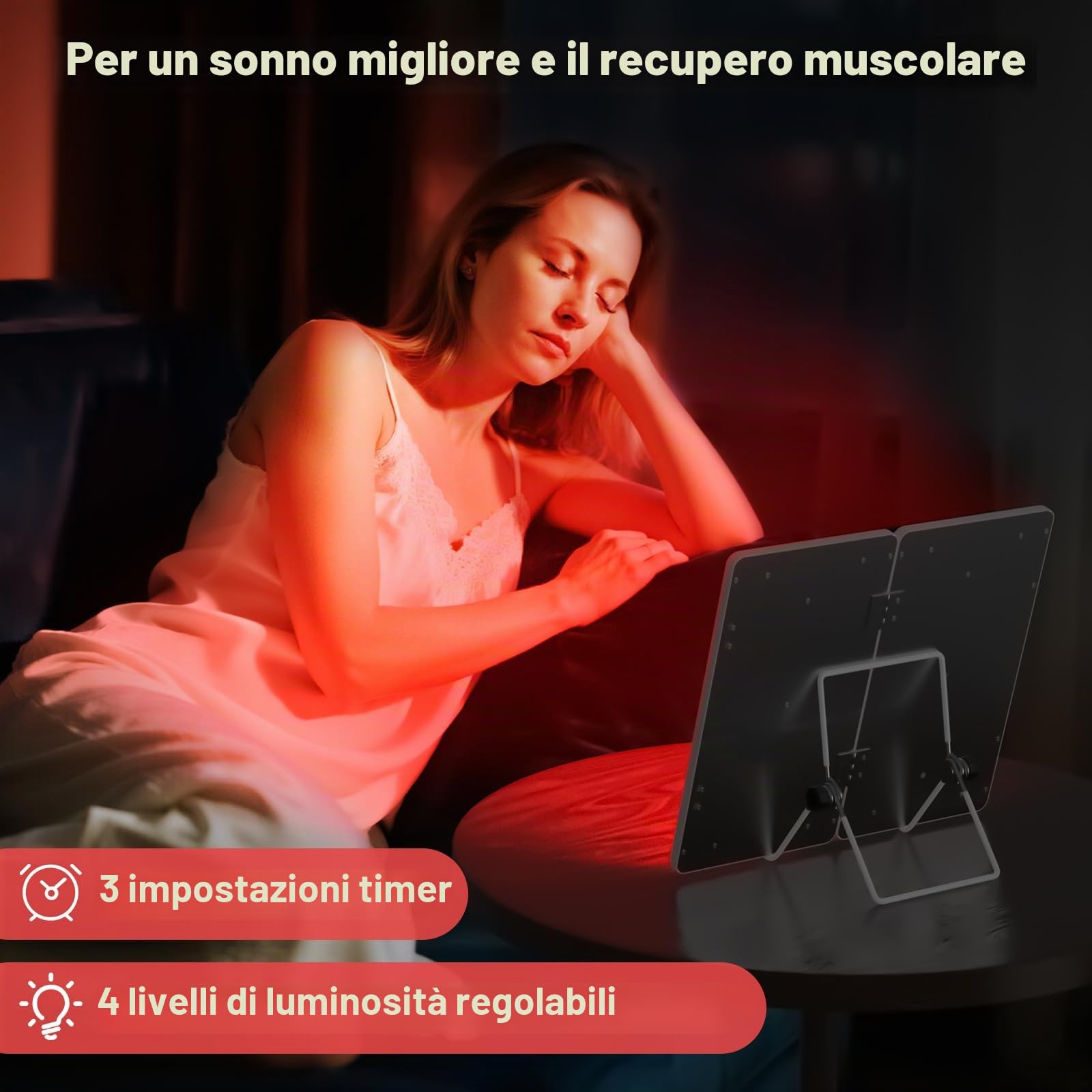 Lampada Infrarossi, Lampada Luce Rossa 660nm e 850nm, 182 LED Lampada Infrarossi con Supporto e Timer, Pannello a Luce Rossa per Viso, Collo, Schiena e Muscolare, (lampada non si riscalda)