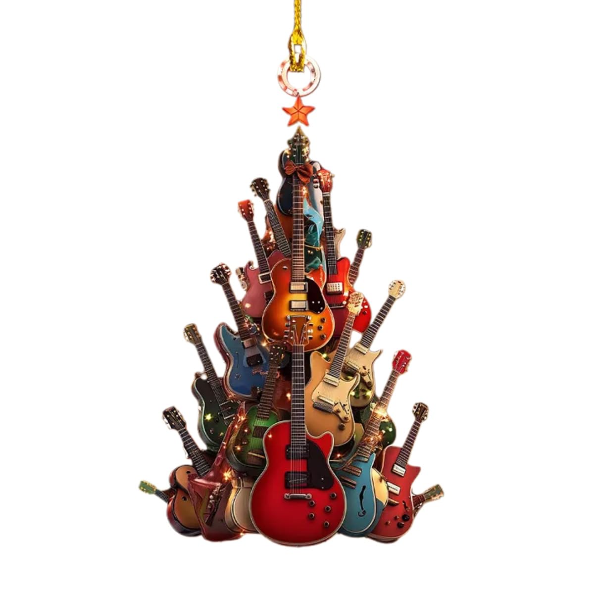 Rockin' Around The Guitar Christmas Tree Ornament,2D Flat Stacking Rock Guitar Christmas Tree Ornaments, Acrylic Guitar Christmas Tree Ornaments, Guitar Christmas Ornaments For Music Enthusiasts (one)