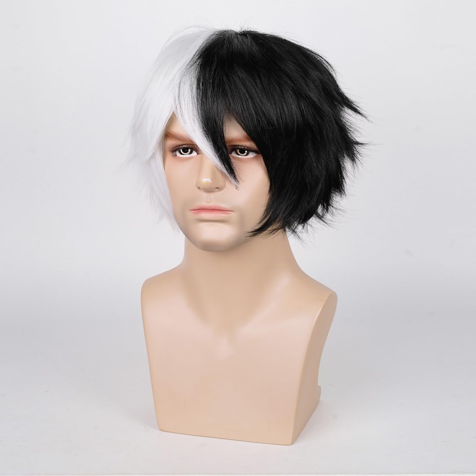 ?️ Short Black and White Cosplay Wig Amazon.com: Aicos Short Black and White Costume Wig for  main image 3