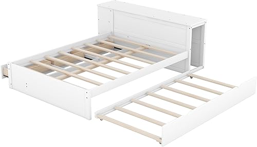 Miniatura 78 de Cama de plataforma de tamaño Queen con cabecero y cajones, marco de cama de plataforma de madera maciza con estantes, puertos USB y enchufes, marco