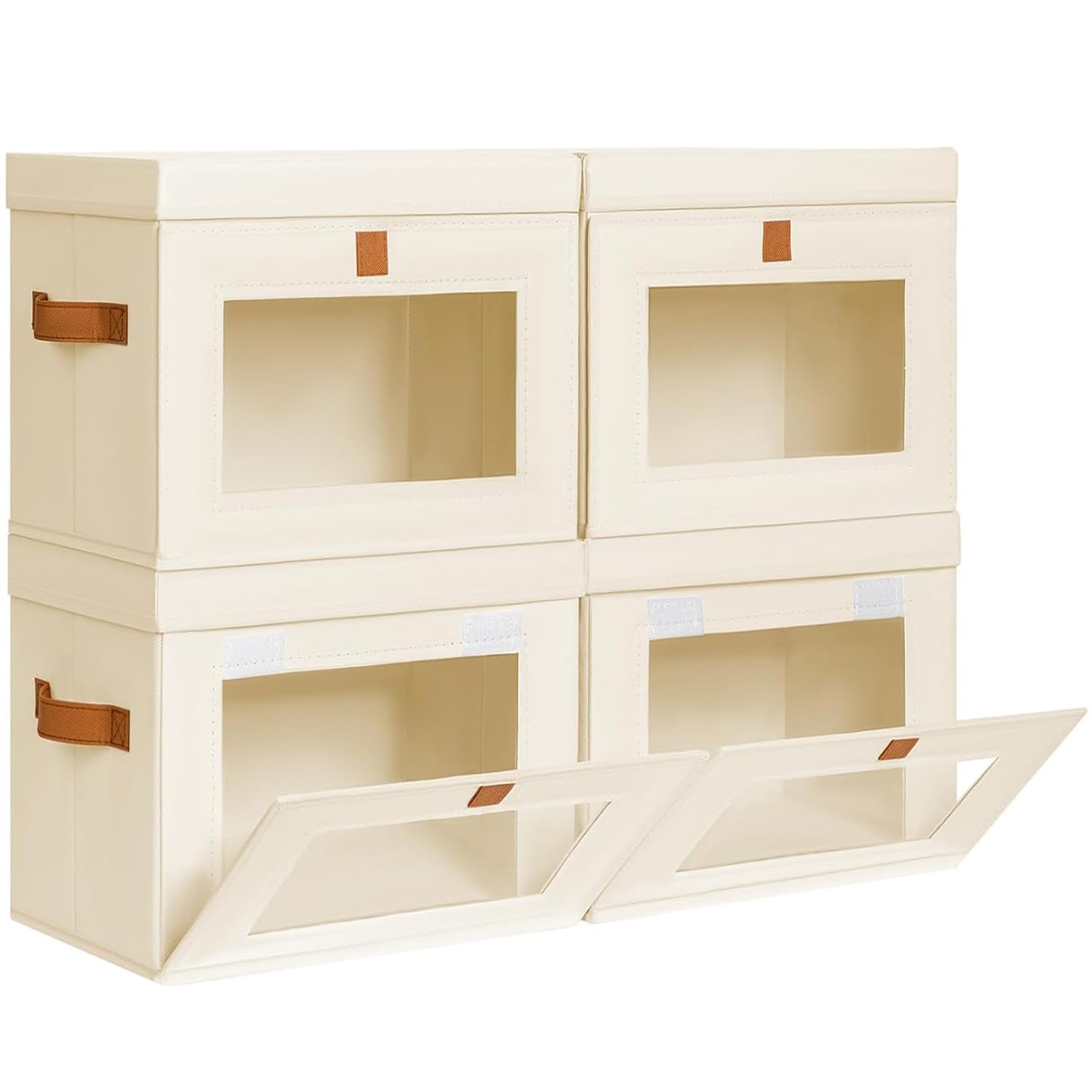 Homsorout Aufbewahrungsboxen mit Deckel - 4er Set Aufbewahrungskorb Stoff Faltbare Aufbewahrungsbox mit Transparentem Sichtfenster, 35 x 25 x 25 cm Faltbox für Kleidung, Würfelregal