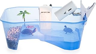 Turtle Tank for Kids & Reptile Lovers with a Turtle Lamp. Breeds Turtle up to 4 inches. Terrarium / Aquarium with Terrapin Lake, Palm Tree & Pebbles, 16 inch Small Tank - Total Turtle Tank
